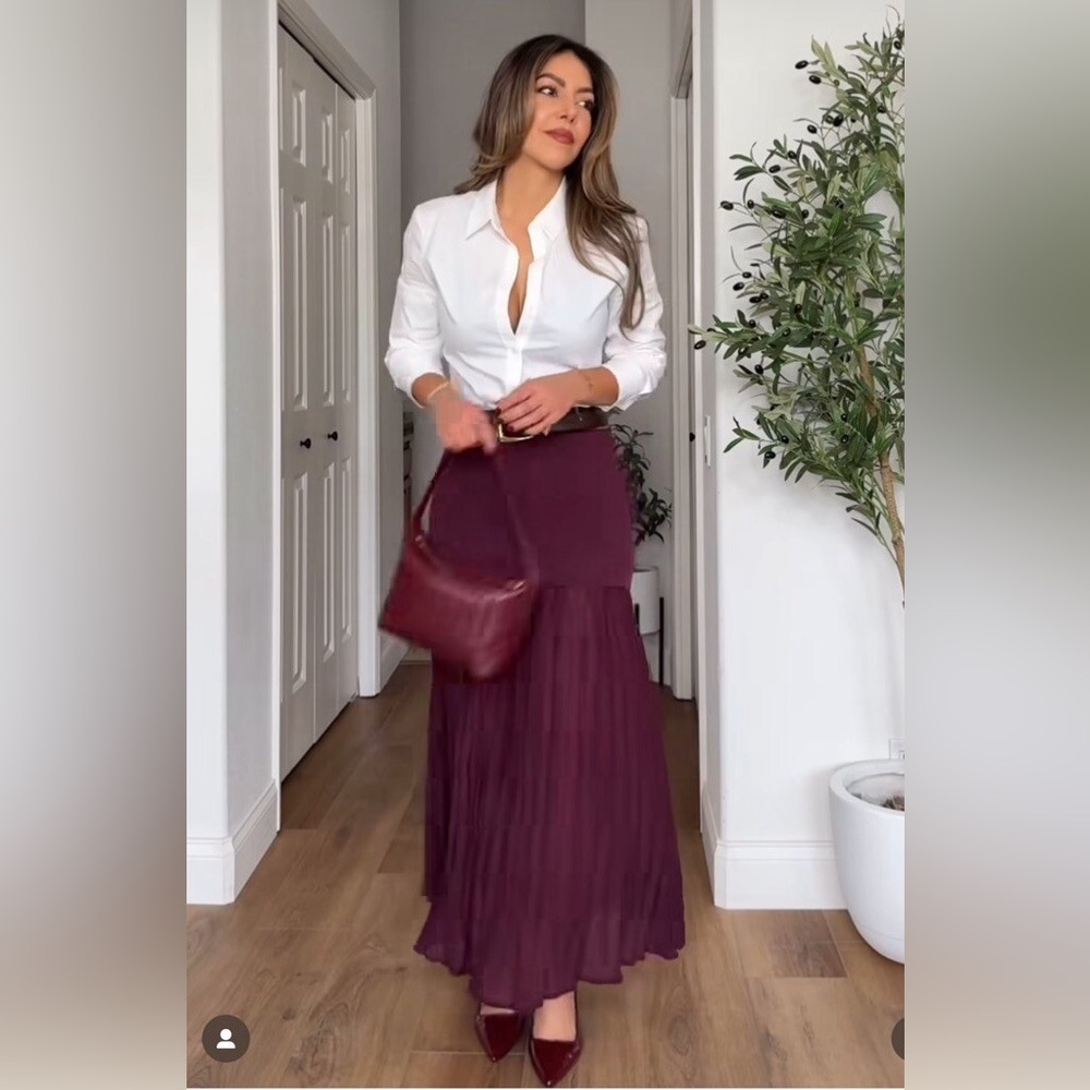 J. Crew Burgundy Pleated Midi Skirt - size 6P